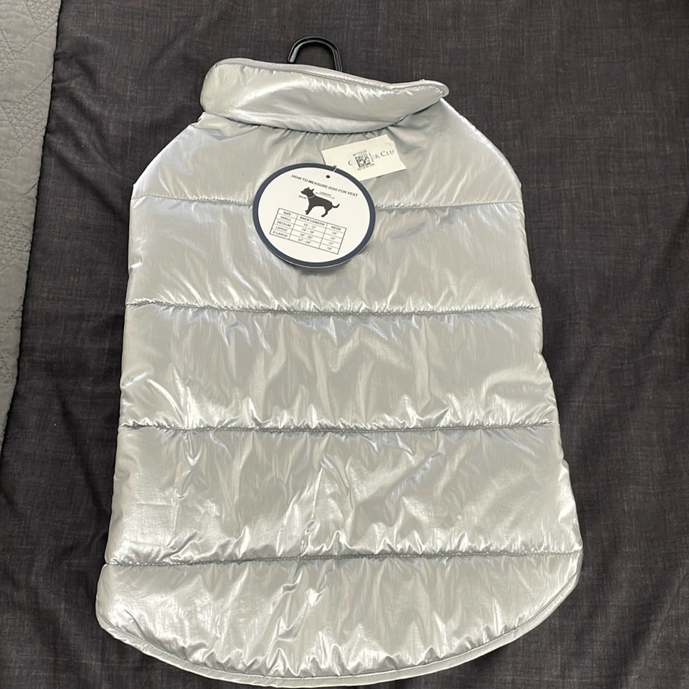 Charter Club size large silver dog puffy jacket - new